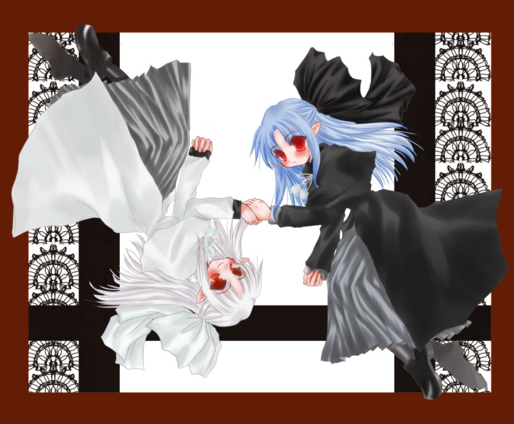 albino, blue_hair, blush, dress, kaze_tsuki, len, long_hair, melty_blood
