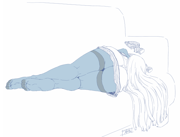 1girl, ass, couch, feet, headgear, kantai_collection, long_hair, lying