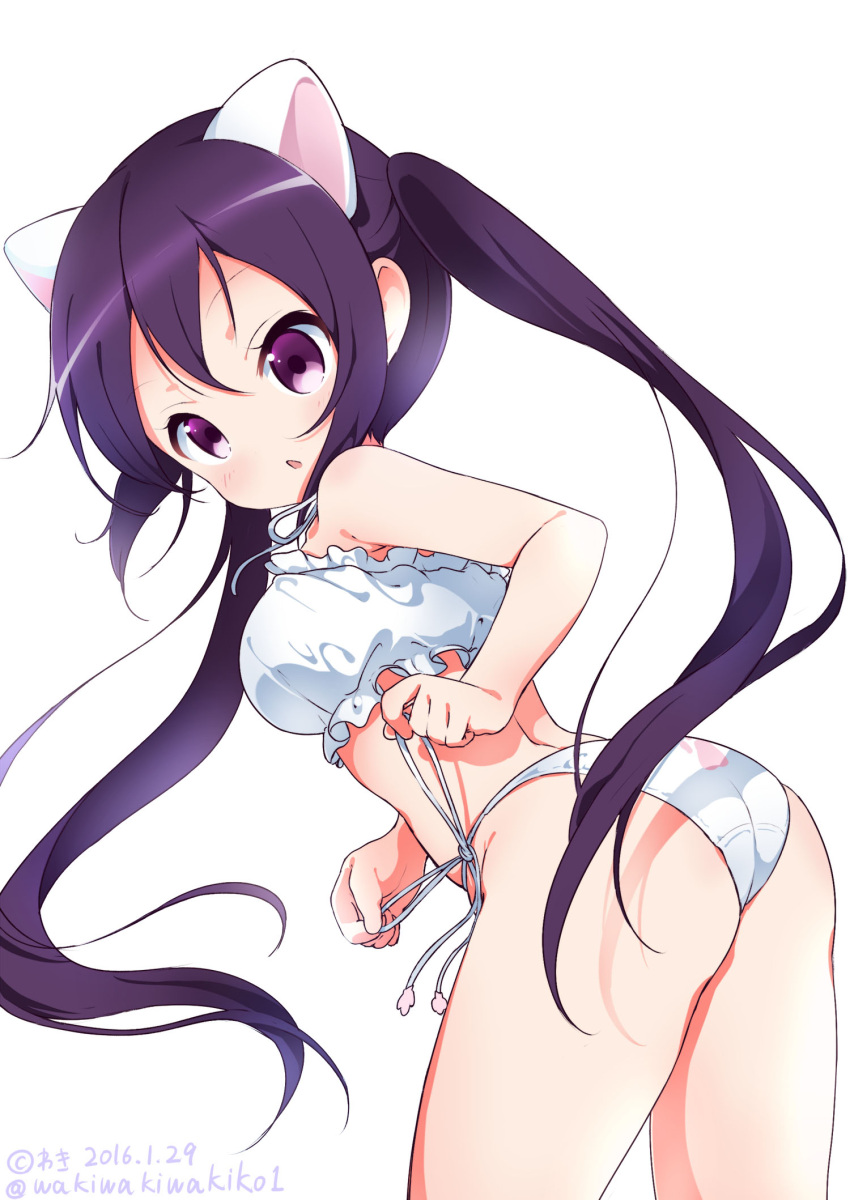 1girl, animal_ears, artist_name, bra, cat_ears, chestnut_mouth, dated, frilled_bra