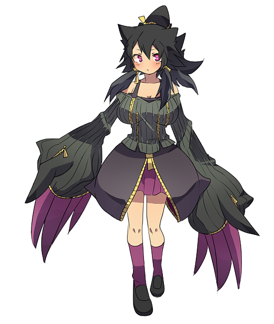 1girl, banette, black_hair, black_shoes, looking_at_viewer, mega_banette, personification, pokemon