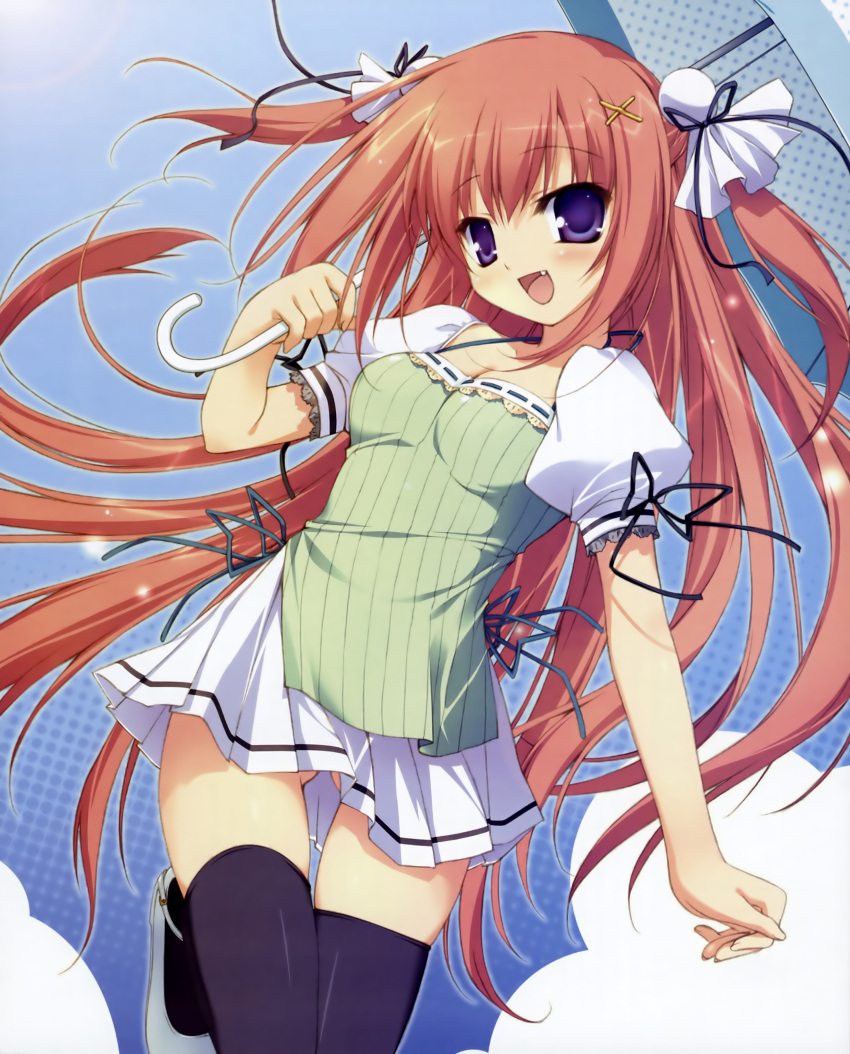 chikotam, chikotamu, dress, fang, highres, kneehighs, long_hair, purple_eyes