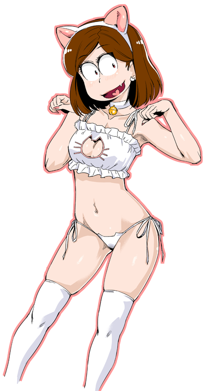 1girl, :d, abemorioka, alternate_costume, animal_ears, armpits, bangs, bell