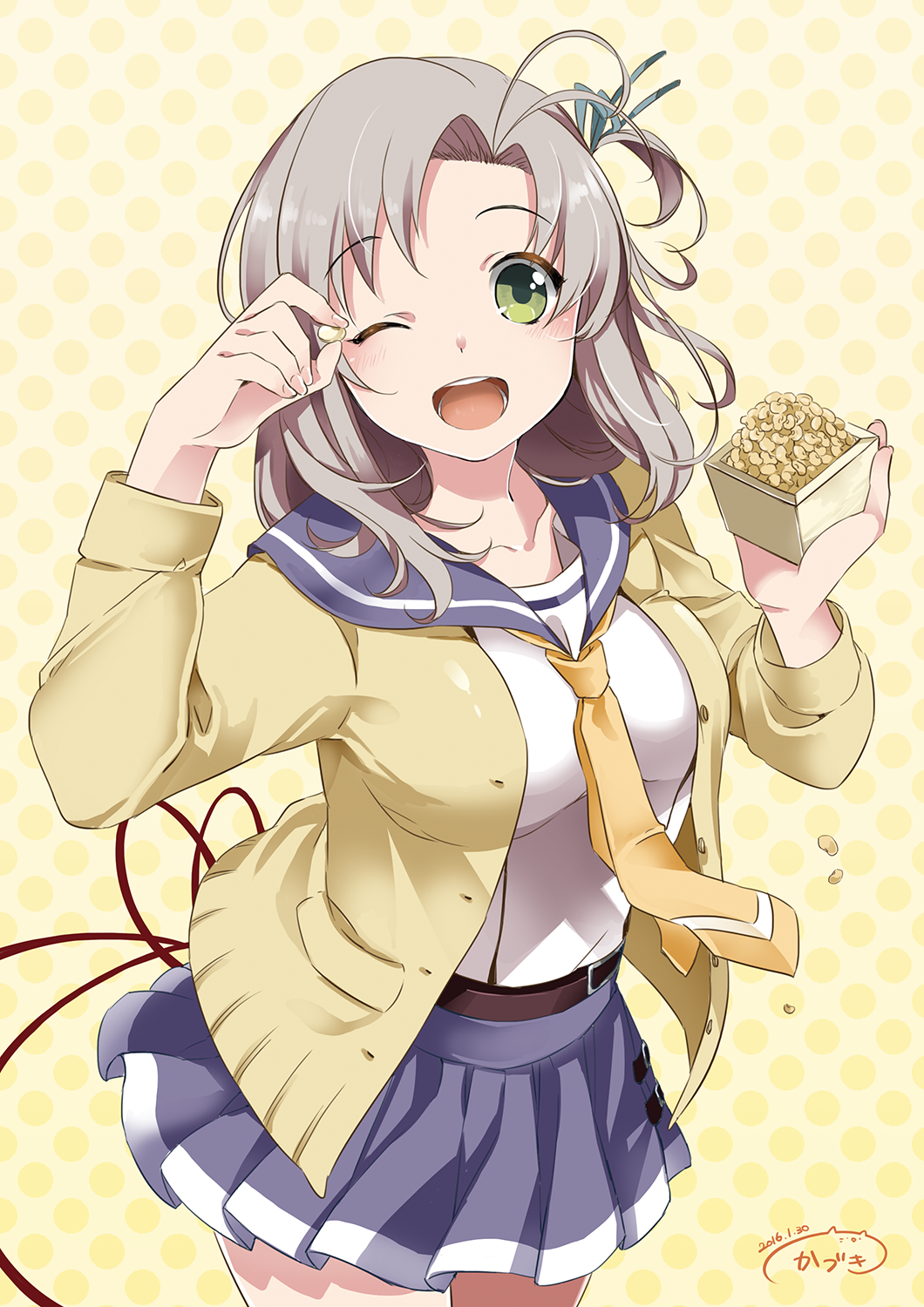 1girl, cardigan, green_eyes, grey_hair, highres, kantai_collection, kazuki_(kaduki_kan), kinugasa_(kantai_collection)