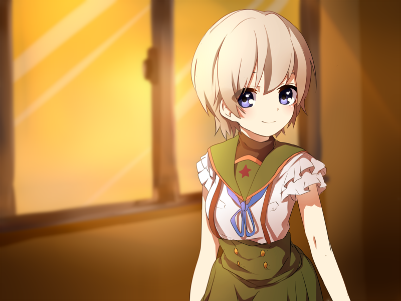 1girl, blonde_hair, blue_eyes, gakkou_gurashi!, hinata_(sky), naoki_miki, school_uniform, short_hair