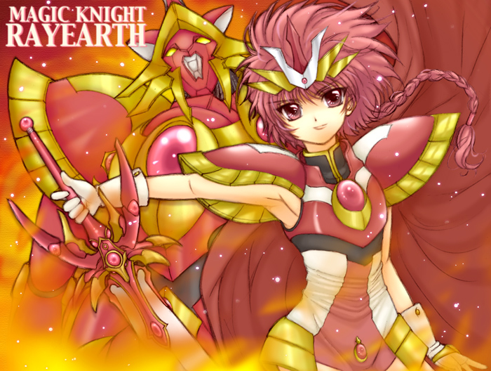armored_dress, braid, kannagi_kaname, long_hair, magic_knight_rayearth, rayearth, red_eyes, red_hair