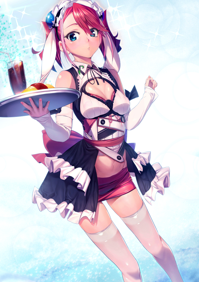 1girl, bare_shoulders, blue_eyes, blue_hair, breasts, cleavage, cleavage_cutout, detached_sleeves