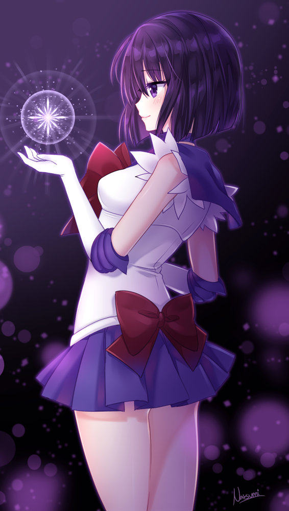 1girl, artist_name, bishoujo_senshi_sailor_moon, blue_skirt, blush, bow, bowtie, cowboy_shot