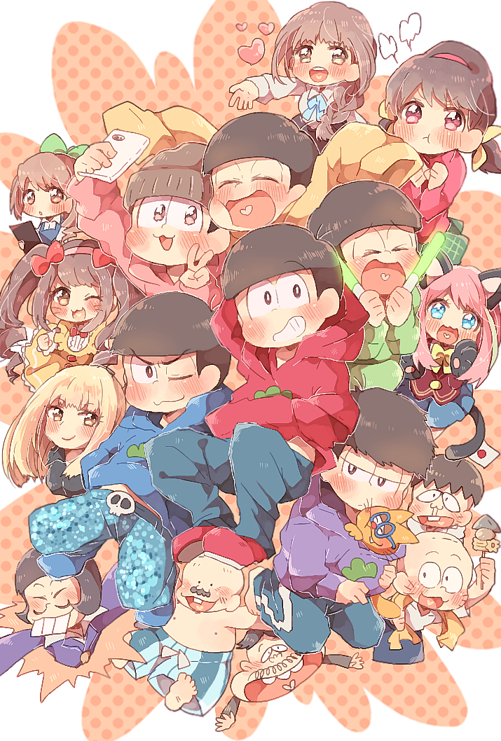 6+boys, 6+girls, :3, animal_ears, apron, bald, bangs, barista