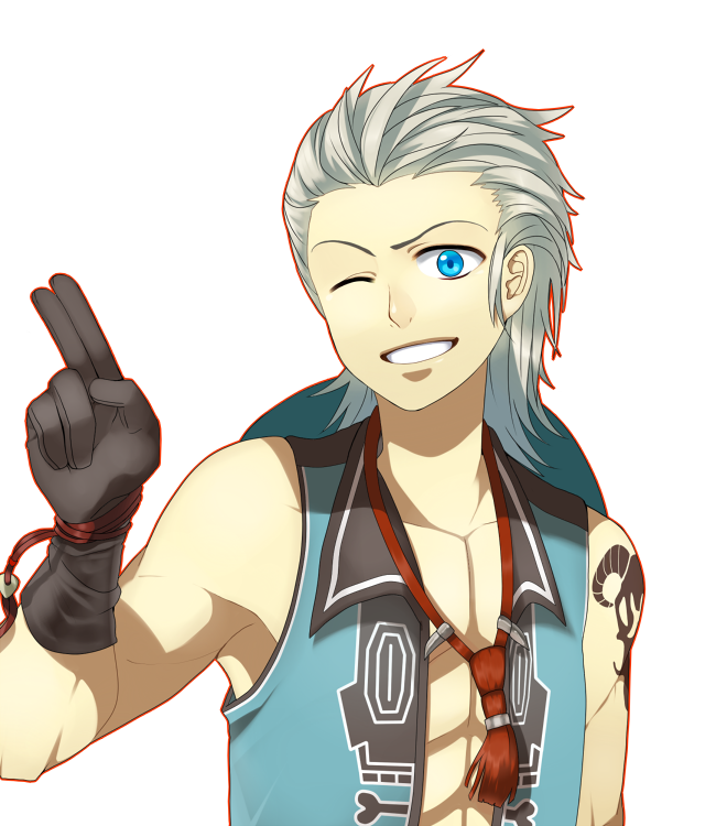 1boy, abs, blue_eyes, gloves, kof:_maximum_impact, one_eye_closed, simple_background, soiree_meira