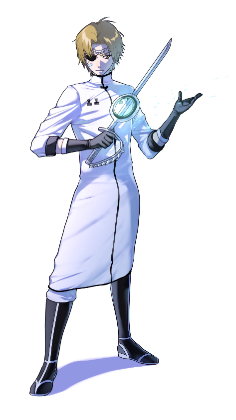 1boy, arrancar, bleach, blonde_hair, boots, eyepatch, gloves, solo