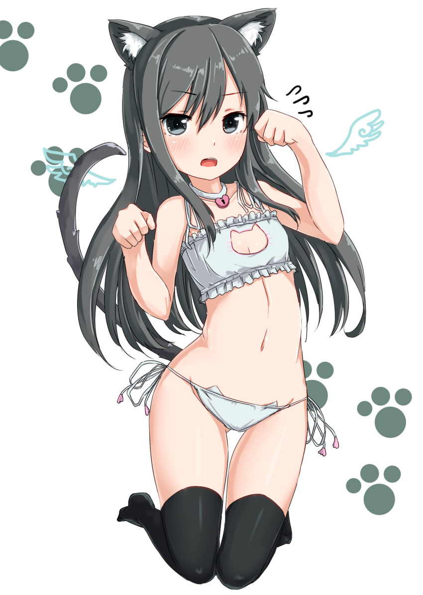 1girl, ame-rain, animal_ears, asashio_(kantai_collection), bell, bell_choker, black_hair, black_legwear
