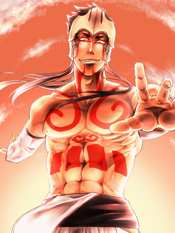 1boy, abirama_redder, abs, arrancar, black_hair, bleach, clouds, long_hair