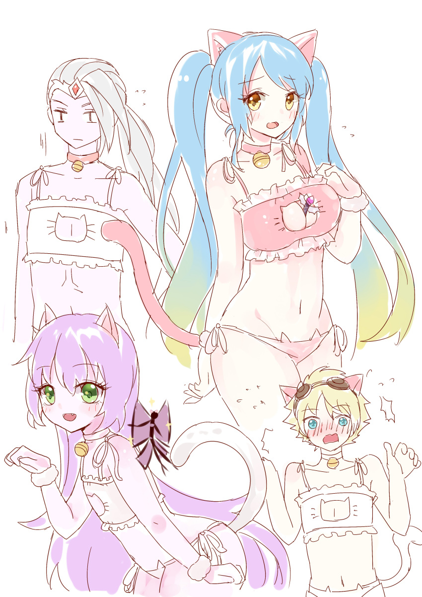 absurdres, amiemie, animal_ears, bell, blush, breasts, cat_cutout, cat_ear_panties