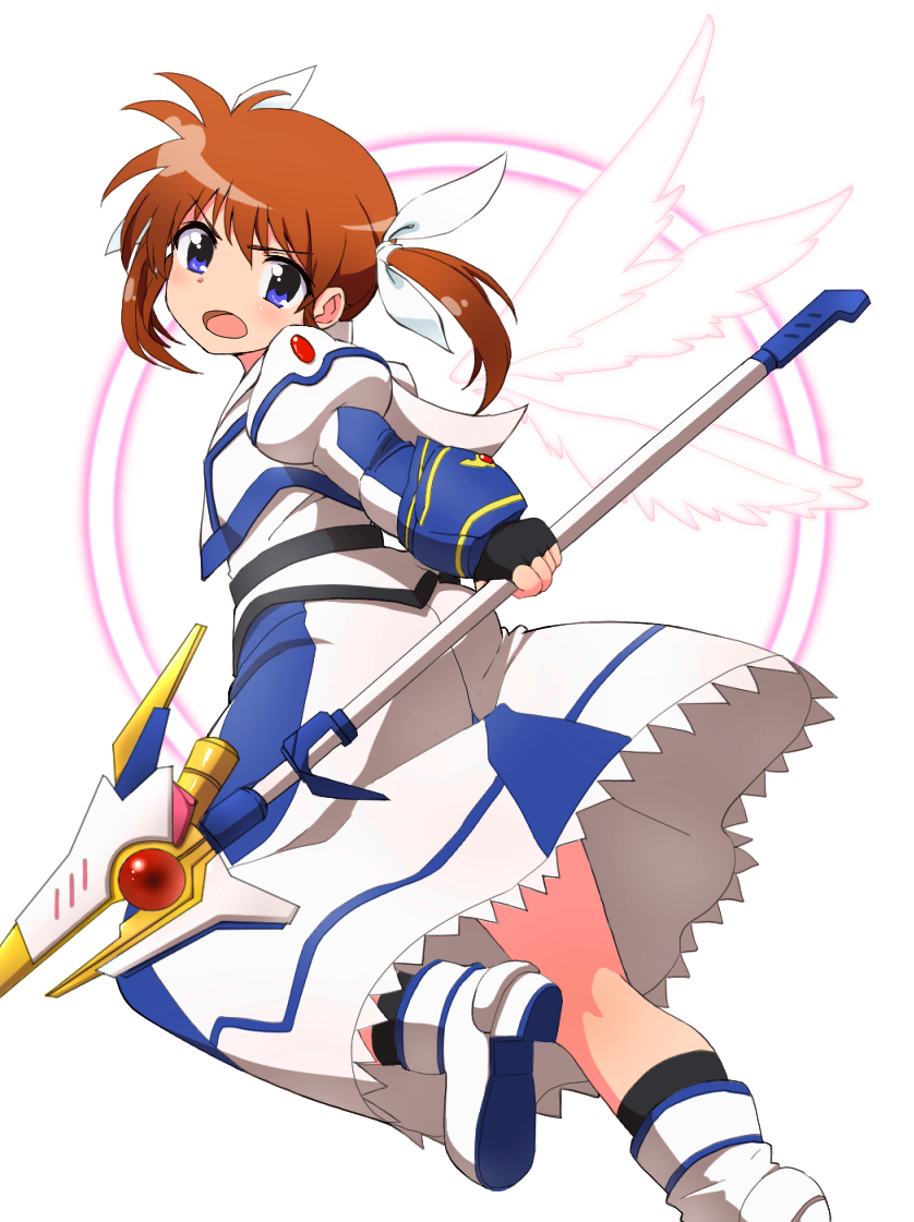 1girl, angry, armor, brown_hair, fingerless_gloves, from_behind, from_below, gloves