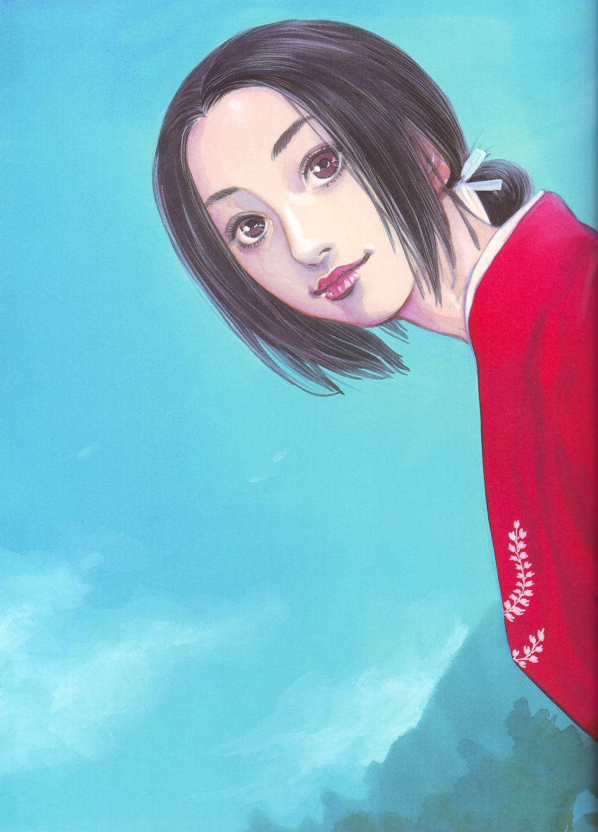 black_hair, brown_eyes, highres, japanese_clothes, kimono, otsu, scan, takehiko_inoue