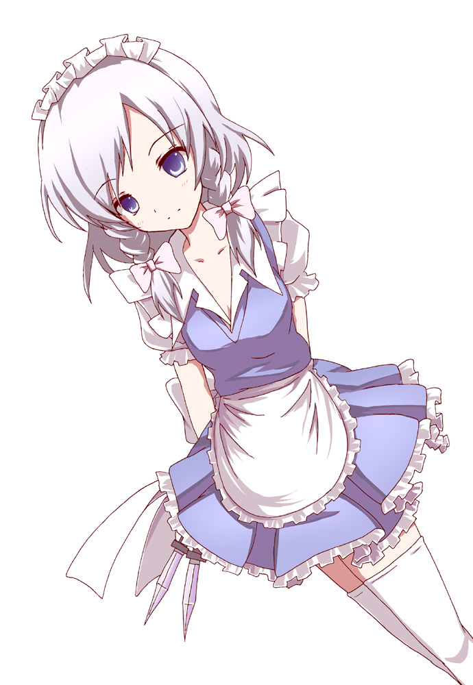 blue_eyes, hairband, izayoi_sakuya, knife, kuroi_hitsuji, maid, silver_hair, thigh-highs