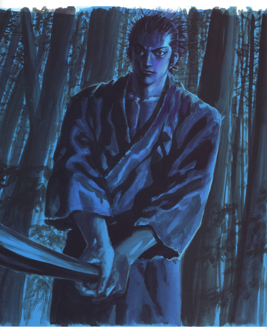 highres, male, miyamoto_musashi, night, scan, sword, takehiko_inoue, traditional_media