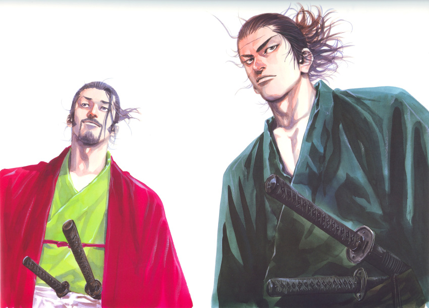 highres, hon'iden_matahachi, hon'iden_matahachi, japanese_clothes, katana, male, miyamoto_musashi, scan