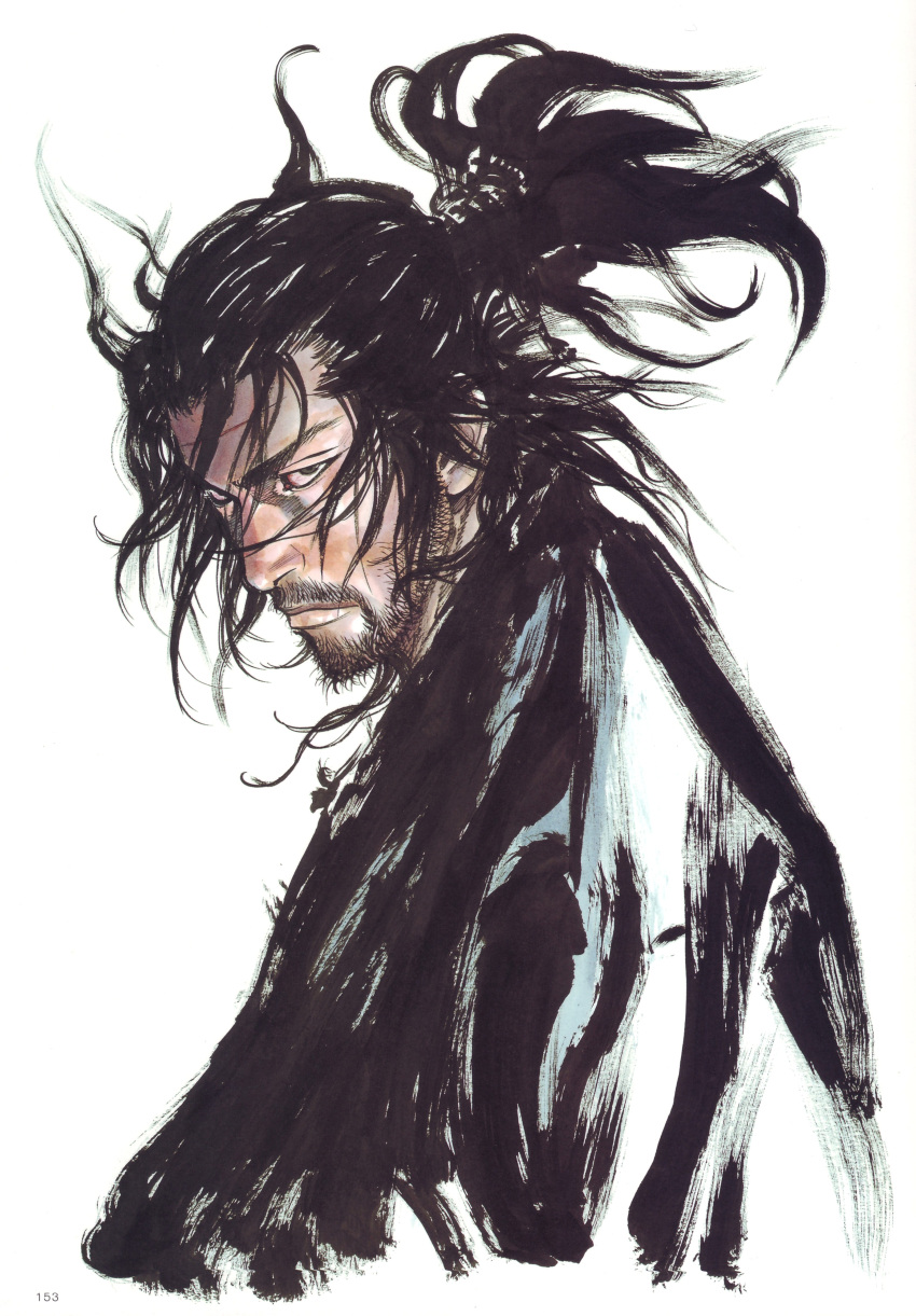 beard, facial_hair, highres, male, manly, miyamoto_musashi, scan, scar