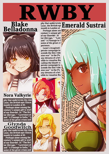 4girls, aqua_eyes, aqua_hair, arm_ribbon, bangs, bare_shoulders, black_hair, black_scarf