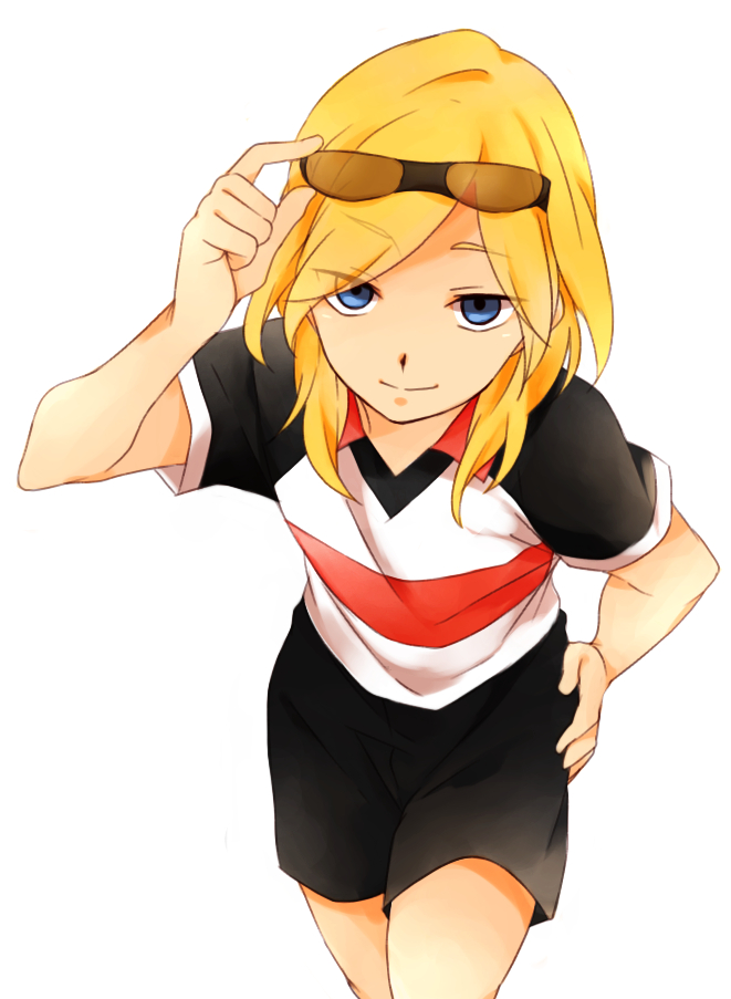 1boy, blonde_hair, blue_eyes, hand_on_hip, inazuma_eleven_(series), inazuma_eleven_go, looking_at_viewer, male_focus