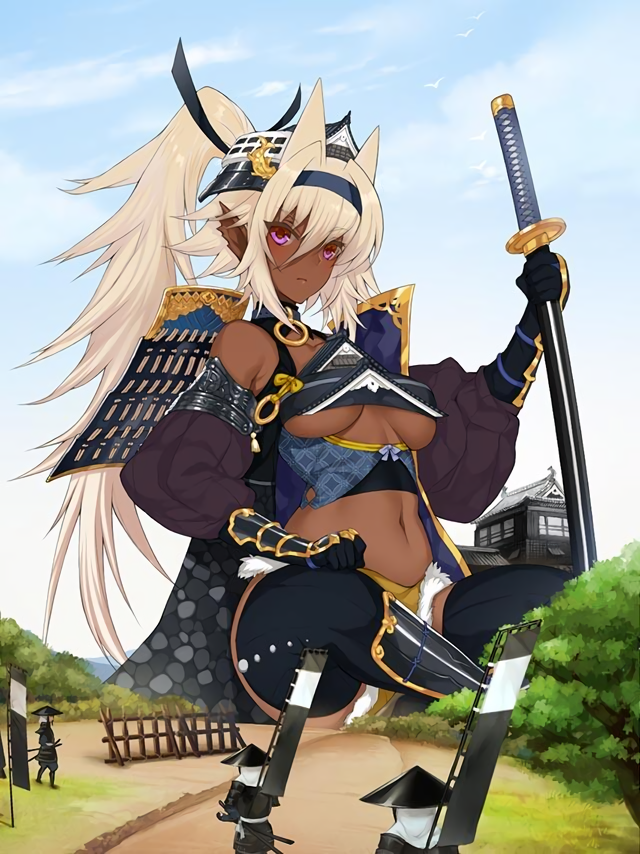 1girl, armor, artist_request, banner, blush, breasts, castle, dark_elf