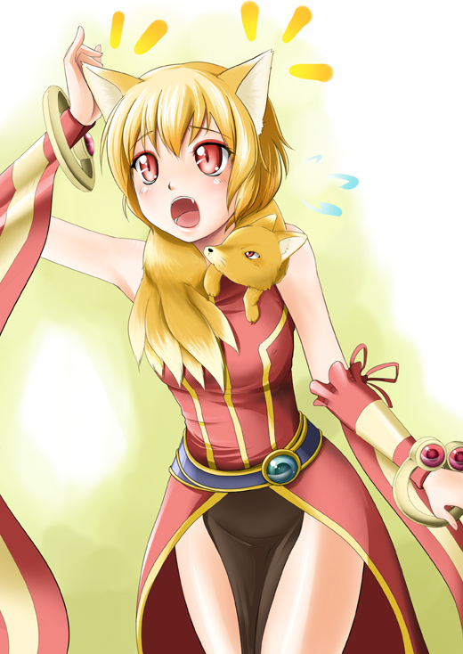 blonde_hair, blush, bracelet, detached_sleeves, fang, fox, jewelry, kanduki_yuu