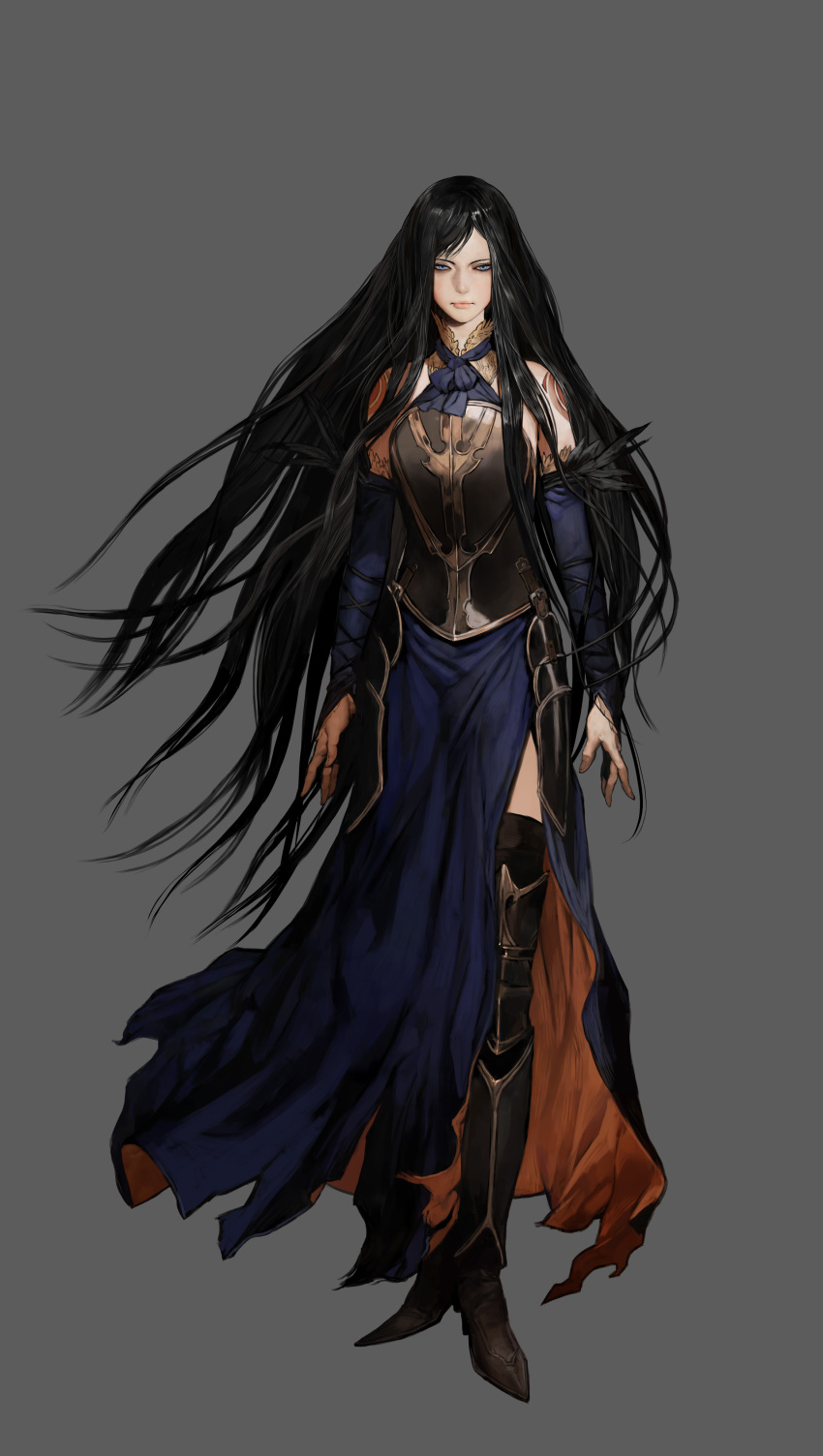 akumajo_dracula, bare_shoulders, black_hair, blue_eyes, boots, castlevania, castlevania:_order_of_ecclesia, detached_sleeves