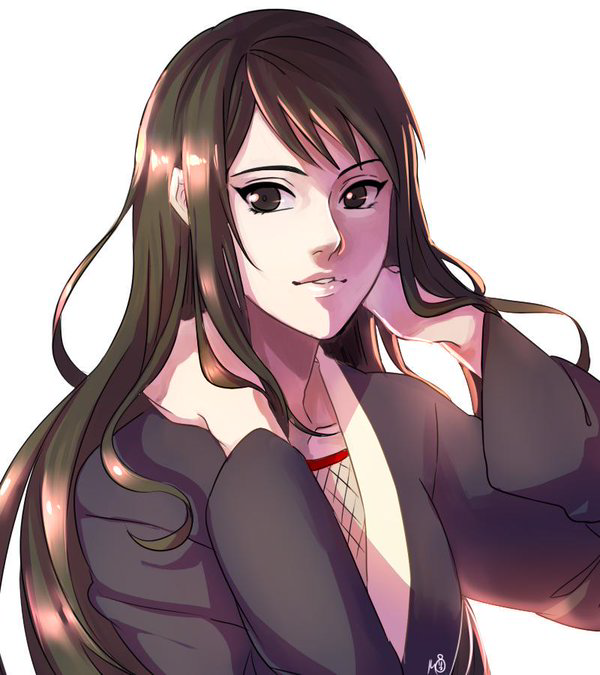 1girl, alternate_hairstyle, black_hair, brown_eyes, collarbone, japanese_clothes, lips, long_hair