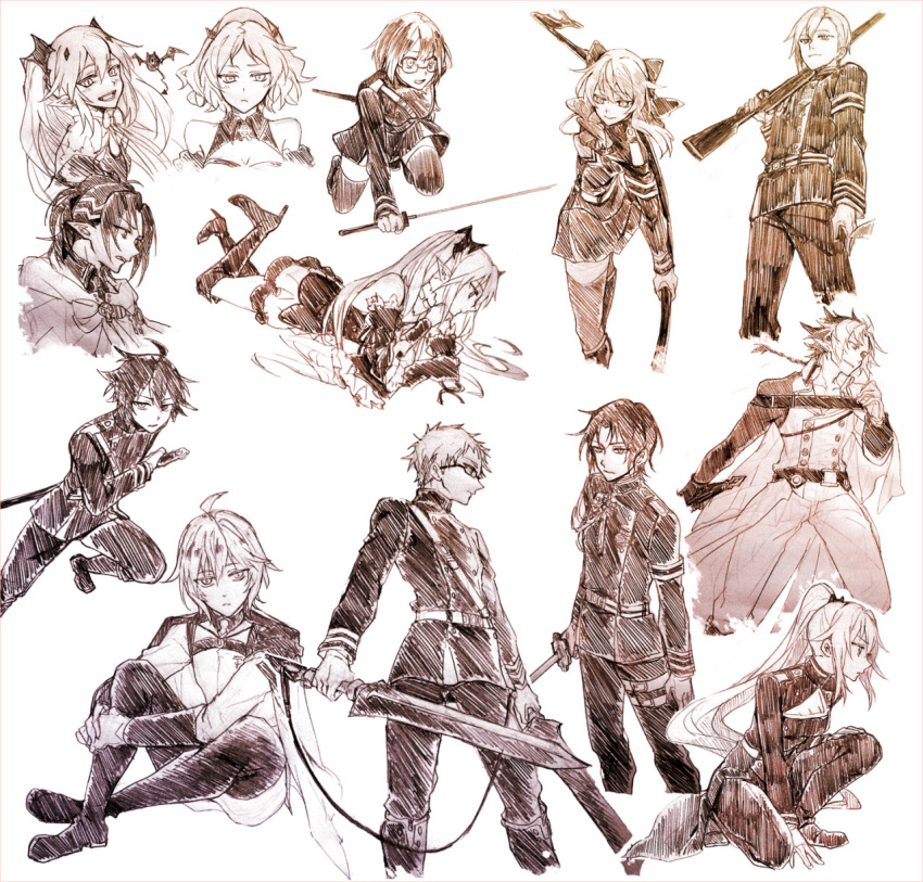5girls, 6+boys, arukanu, bat, blush, boots, chess_belle, crowley_eusford