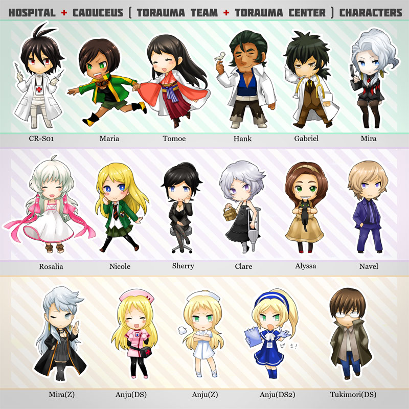 5boys, 6+girls, bandages, bangs, black_hair, blonde_hair, blue_eyes, blush