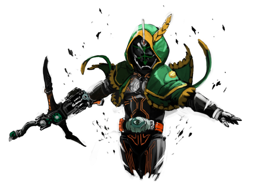 1boy, bow_(weapon), commentary_request, kamen_rider, kamen_rider_ghost, kamen_rider_ghost_(series), male, robin_hood_damashii