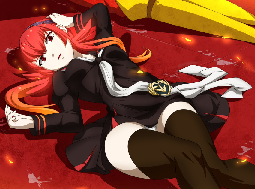 1girl, banryuu_reoko, black_dress, brown_legwear, bubuki_buranki, dress, highres, long_hair