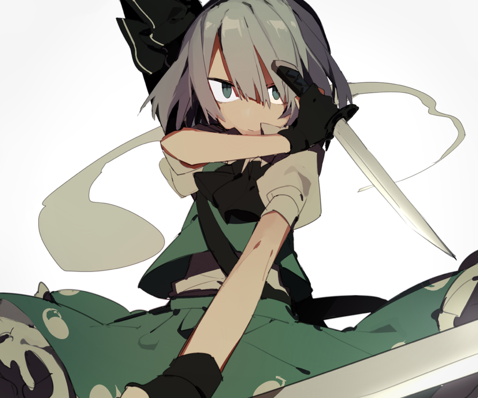 1girl, black_gloves, fingerless_gloves, gloves, gradient, gradient_background, green_eyes, hairband