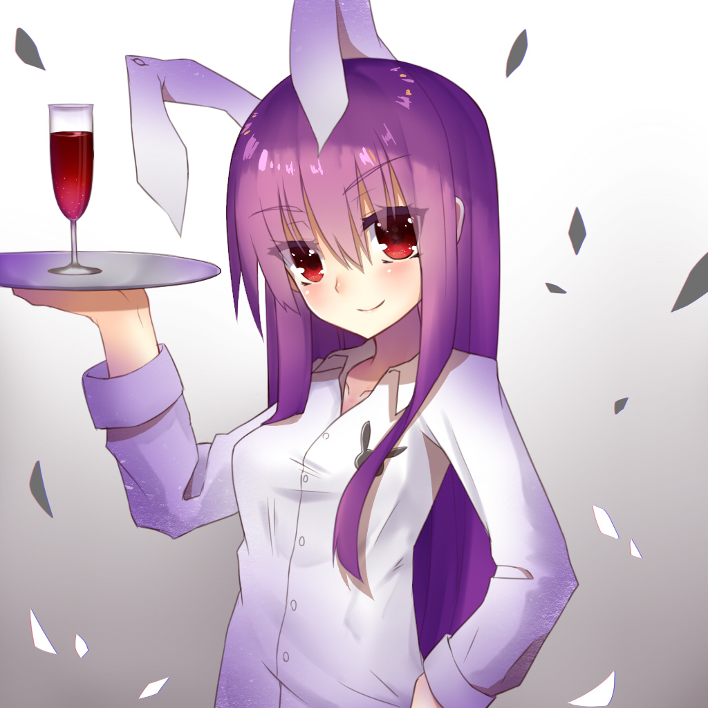 1girl, animal_ears, blush, cup, drinking_glass, gradient, gradient_background, long_hair