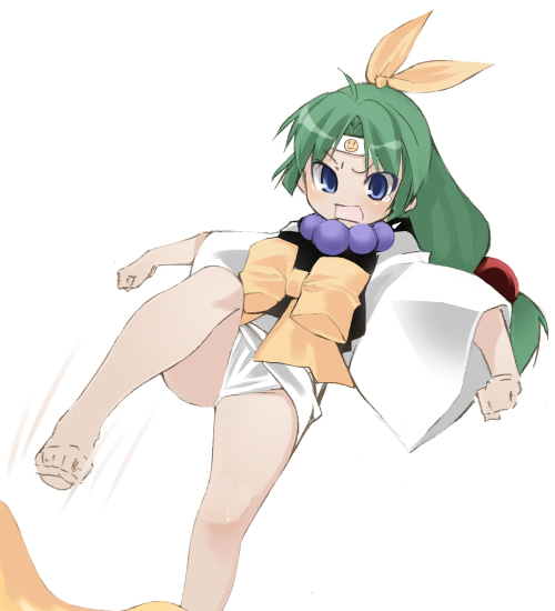 bangs, barefoot, blunt_bangs, feet, headband, kick, kicking, miyabi