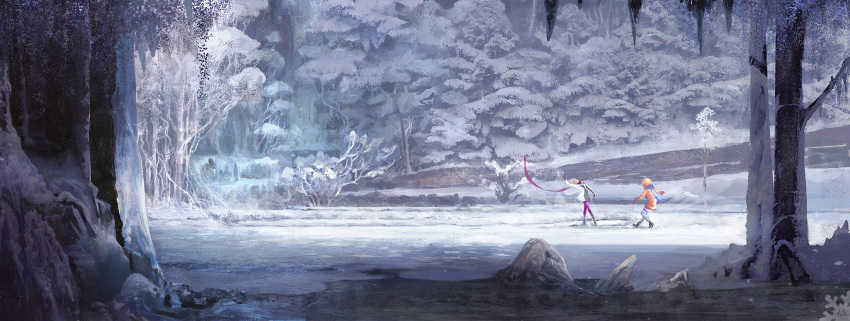 2girls, ahoge, alice_x, arched_back, blonde_hair, borrowed_character, coat, gloves