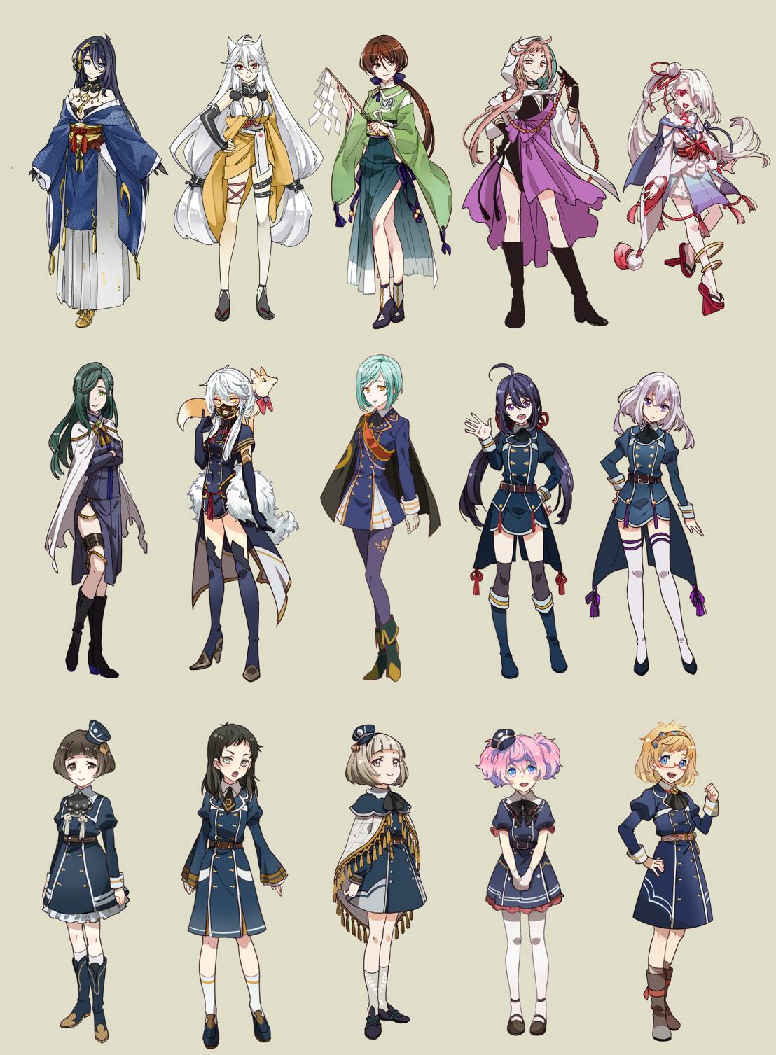 6+girls, akita_toushirou, animal, animal_on_shoulder, atsushi_toushirou, cape, dress, fox