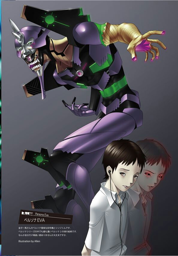 1boy, allen_(artist), black_sclera, eva_01, ikari_shinji, kazuma_kaneko_(style), mecha, neon_genesis_evangelion