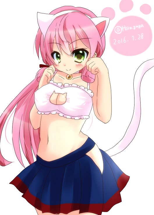 1girl, akashi_(kantai_collection), animal_ears, bell, bell_choker, blush, bra, breasts