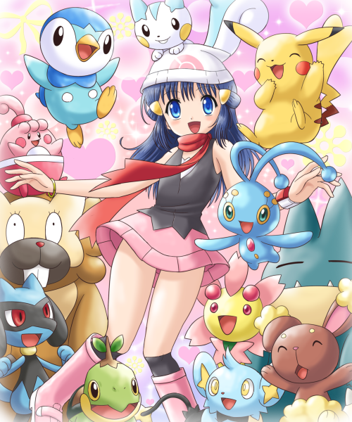 1girl, bibarel, blue_eyes, blue_hair, boots, bracelet, buneary, cherrim