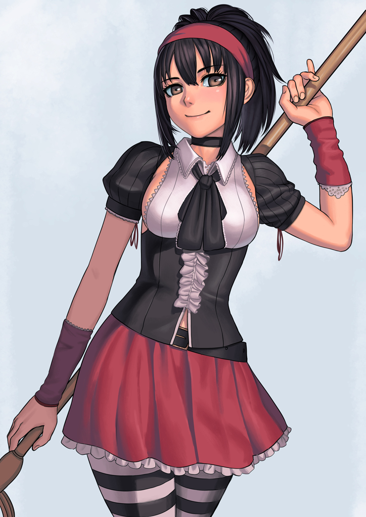 1girl, artist_request, belt, black_hair, breasts, brown_eyes, female, looking_at_viewer