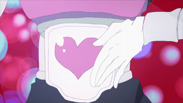 1boy, animated, animated_gif, belt, black_hair, bossmonsterbani, english_text, heart_shape