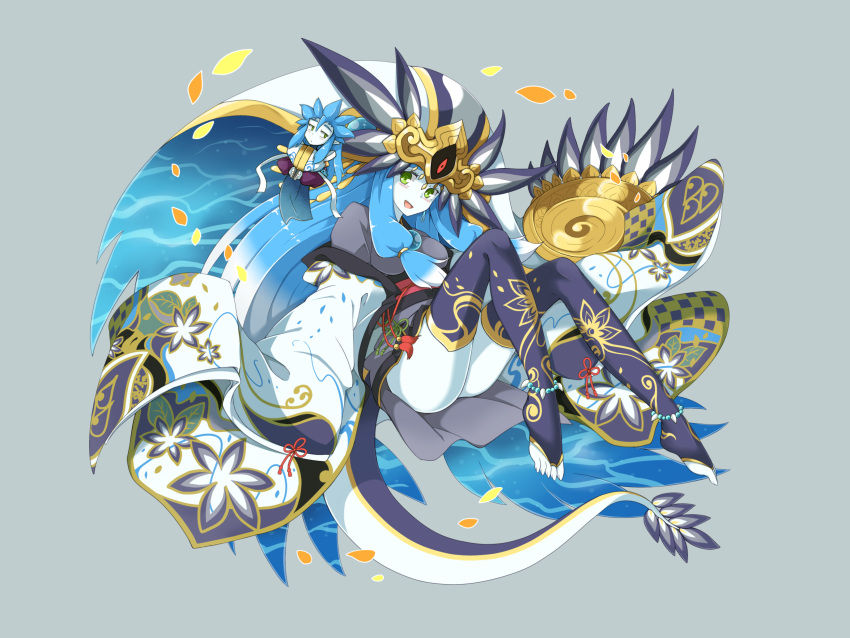 1boy, 1girl, absurdres, blue_background, blue_hair, blush, commentary_request, cosplay