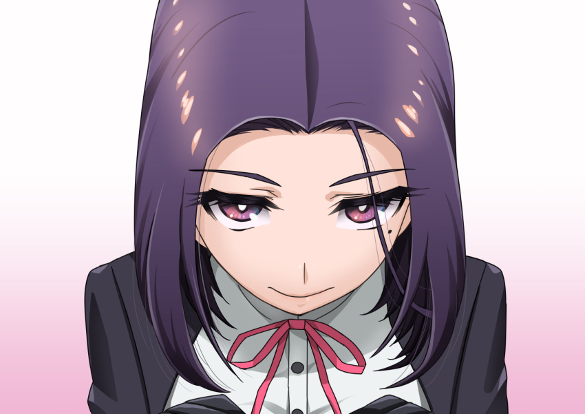 1girl, kantai_collection, looking_at_viewer, mole, mole_under_eye, nekomimi_kanon, purple_hair, short_hair, solo, tatsuta_(kantai_collection), violet_eyes