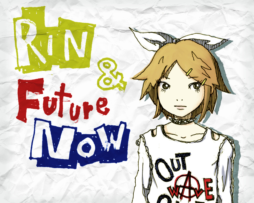 captain_mirai, collar, green_eyes, hair_ornament, hair_ribbon, hairclip, hello_nostradamus_(vocaloid), kagamine_rin