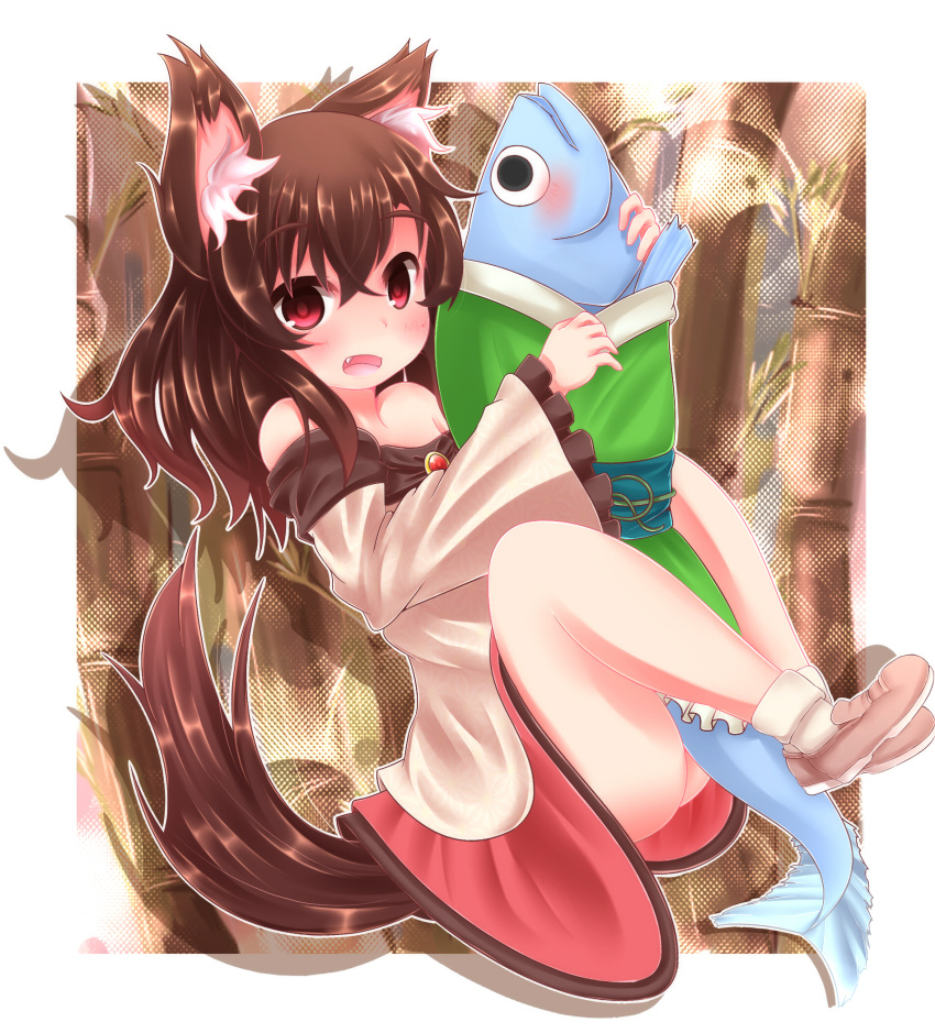 1girl, akatsuki_no_guuru, animal_ears, animalization, blush, brooch, brown_hair, dress
