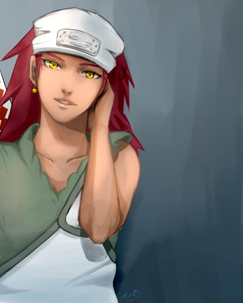 1girl, bandana, dark_skin, earrings, jewelry, karui_(naruto), long_hair, may_c