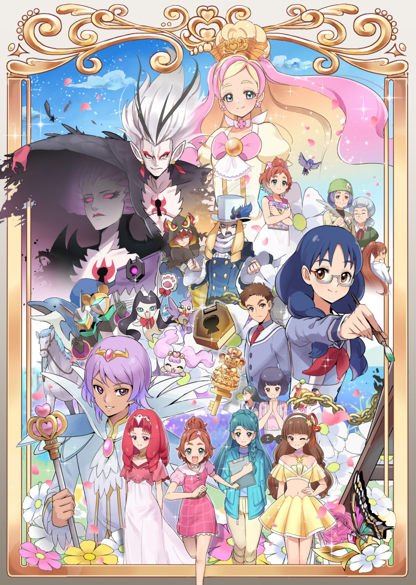 5boys, 6+girls, aihara_yuuki_(go!_princess_precure), akagi_towa, akeboshi_karin, albino, amanogawa_kirara, armor
