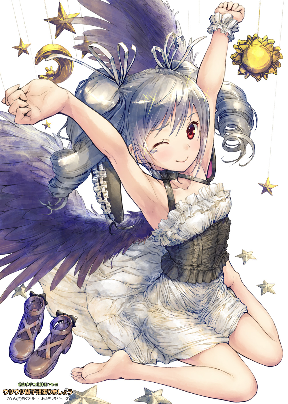 1girl, barefoot, drill_hair, ek_masato, highres, idolmaster, idolmaster_cinderella_girls, kanzaki_ranko